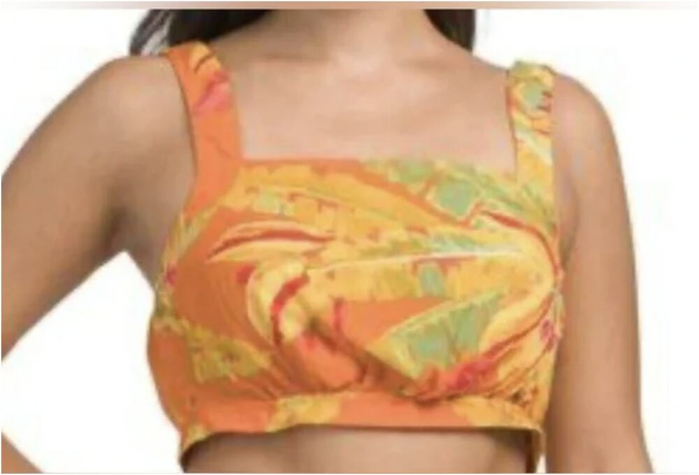 Haute Hippie Tropical Leaf Print Crop Top Womens M Orange Button Back Tie Waist